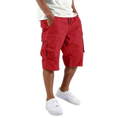 Men's Cotton Casual Cargo Shorts with Drawstring and Pockets