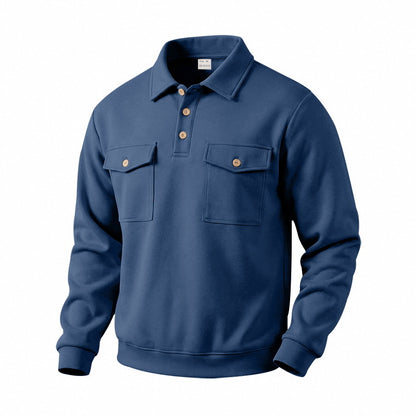 Men's Vintage Workwear Loose Fit Polo Collar Sweatshirt