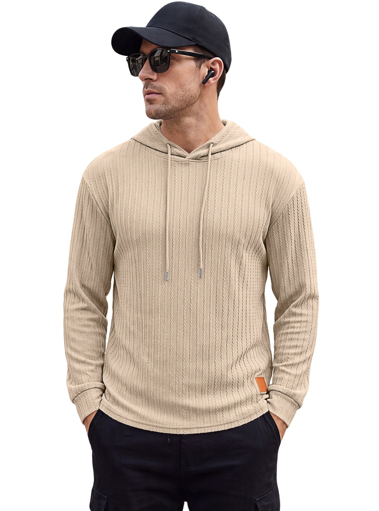 Men's Textured Hooded Polo - Quick-Dry Loose Knit Top
