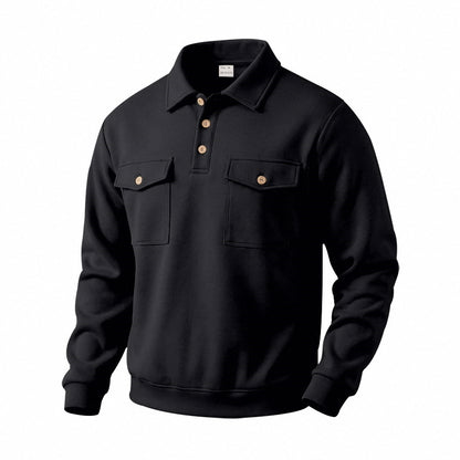 Men's Vintage Workwear Loose Fit Polo Collar Sweatshirt