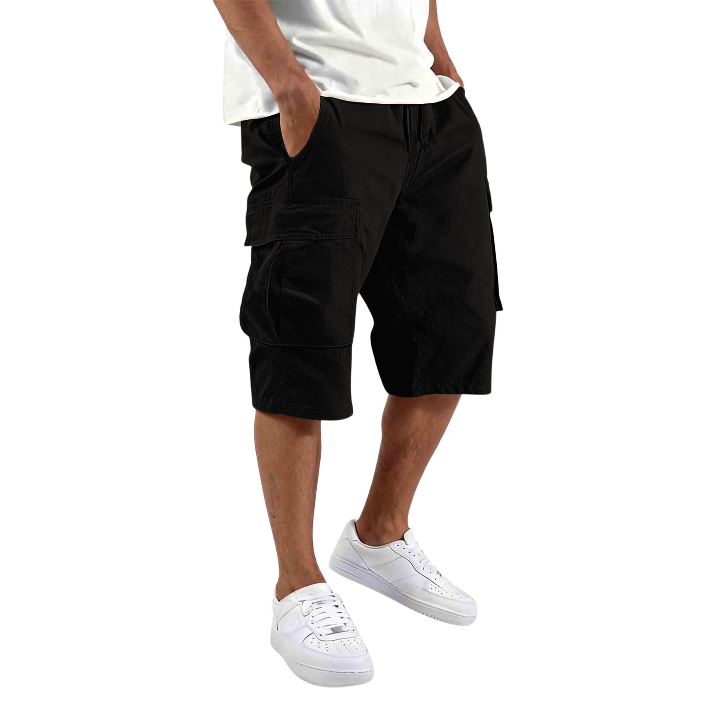 Men's Cotton Casual Cargo Shorts with Drawstring and Pockets
