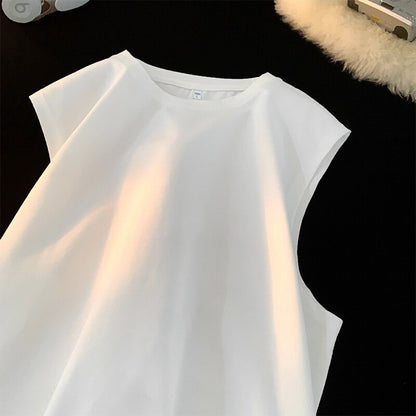 Men's Solid Color Loose Fit Tank Top, Casual Sleeveless Crew Neck Tee, Lightweight Big Size Vest for Summer