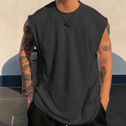 Men's Solid Color Loose Fit Tank Top, Casual Sleeveless Crew Neck Tee, Lightweight Big Size Vest for Summer