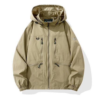 Men's Hooded Cargo Windbreaker – Windproof, Waterproof, Casual Outdoor Jacket