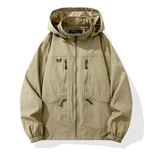 Men's Hooded Cargo Windbreaker – Windproof, Waterproof, Casual Outdoor Jacket