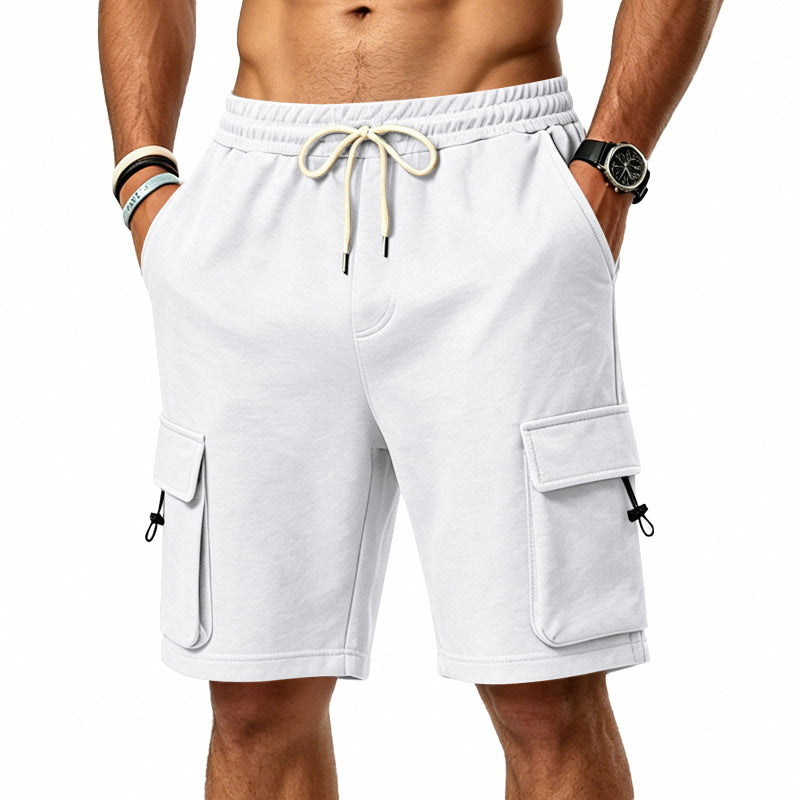 Men's Heavyweight French Terry Cargo Shorts - Knit Drawstring Casual Sweat Shorts with Pockets