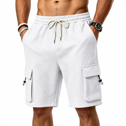 Men's Heavyweight French Terry Cargo Shorts - Knit Drawstring Casual Sweat Shorts with Pockets