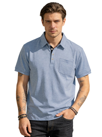 Men's Summer Spring Pocket Polo Shirt, Solid Color Short Sleeve Relaxed Fit Casual Business Top