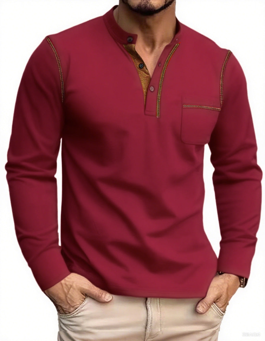 Men's Long Sleeve Henley with Contrast Trim