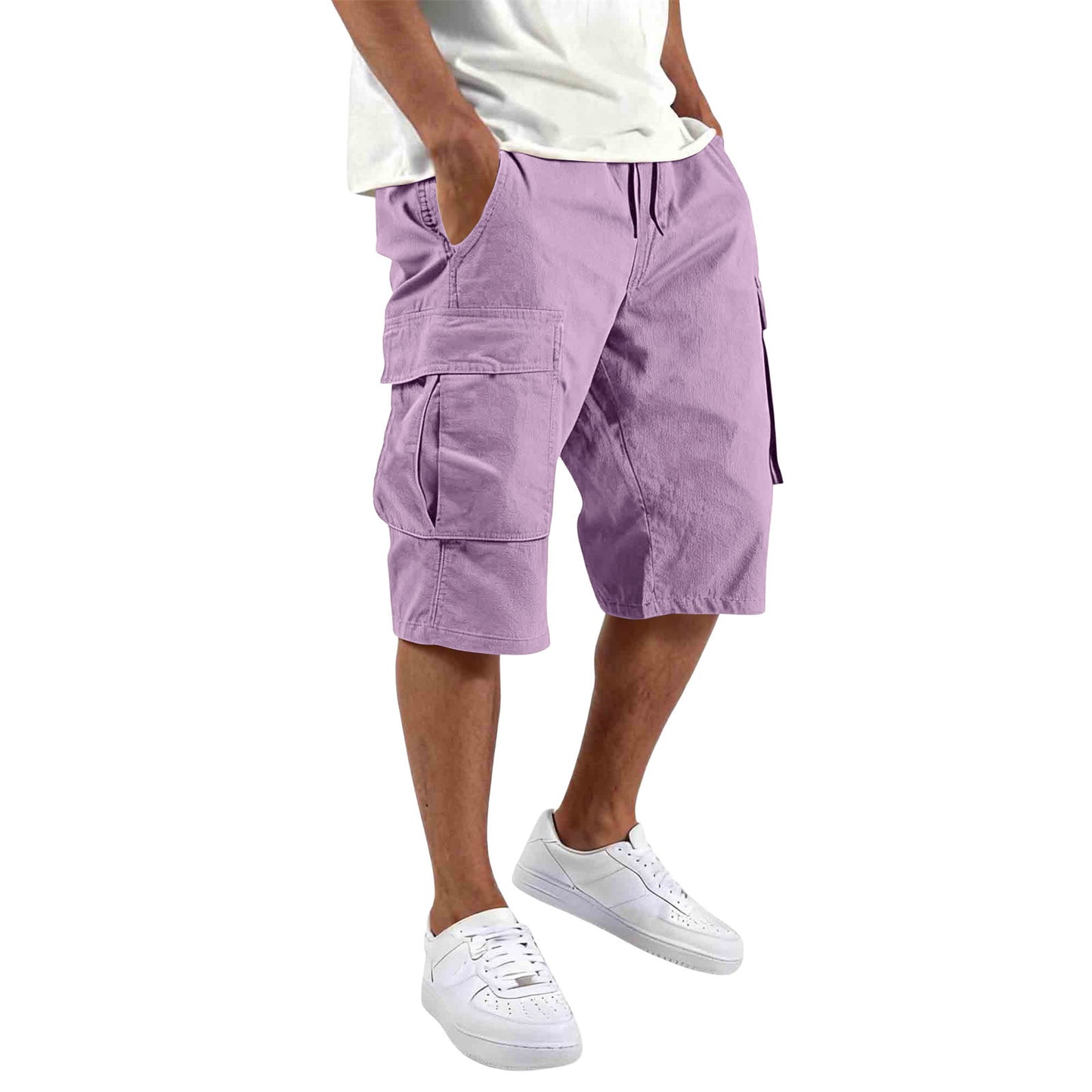 Men's Cotton Casual Cargo Shorts with Drawstring and Pockets
