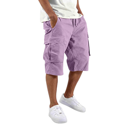 Men's Cotton Casual Cargo Shorts with Drawstring and Pockets