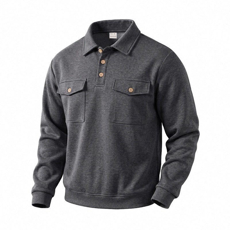 Men's Vintage Workwear Loose Fit Polo Collar Sweatshirt