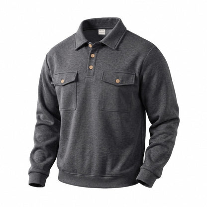 Men's Vintage Workwear Loose Fit Polo Collar Sweatshirt