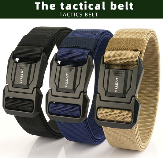 Men's Tactical Belt with Quick-Release Aluminum Buckle, 125cm(49.2")  Length Elastic Nylon Webbing Work & Everyday Belt