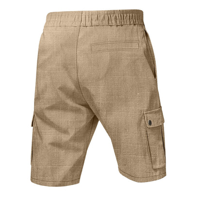 Men Linen Elastic Waist Casual Cargo Shorts