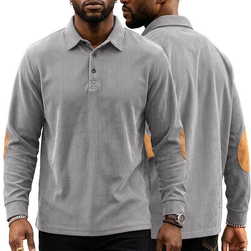 Men's Corduroy Quarter Placket Pullover – Leather Elbow Patches for Spring & Fall