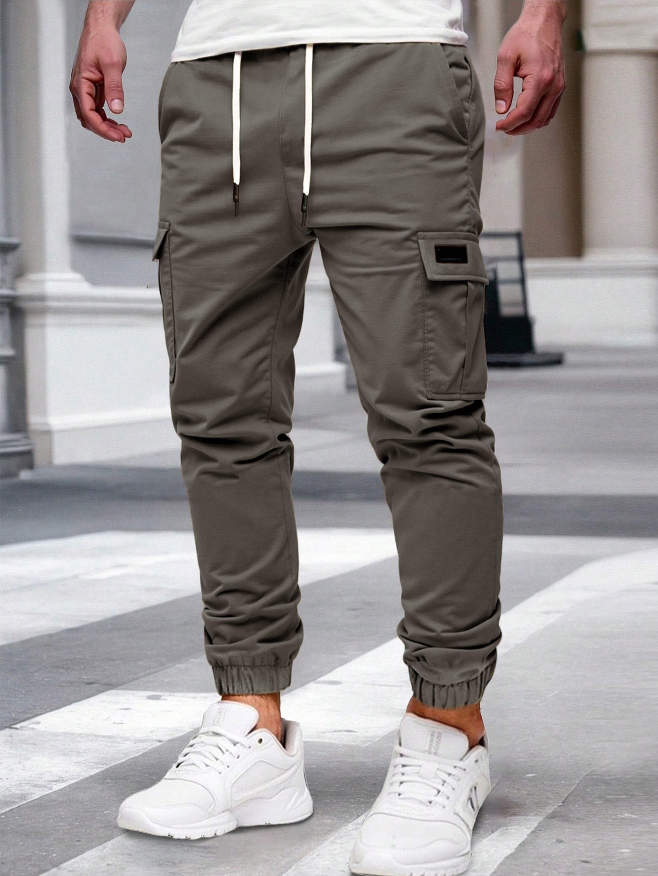Men's Slim Fit Cargo Jogger Pants - Multi-Pocket Casual Trousers with Elastic Drawstring Waist