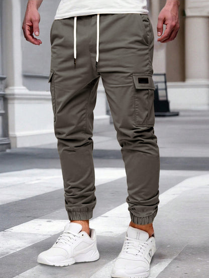 Men's Slim Fit Cargo Jogger Pants - Multi-Pocket Casual Trousers with Elastic Drawstring Waist