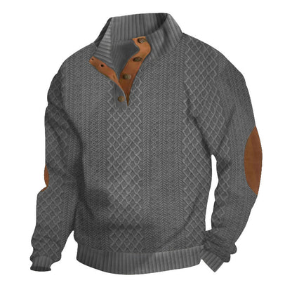 Men's Quarter-Zip Jacquard Sweater - Long Sleeve Mock Neck Pullover with Elbow Patches