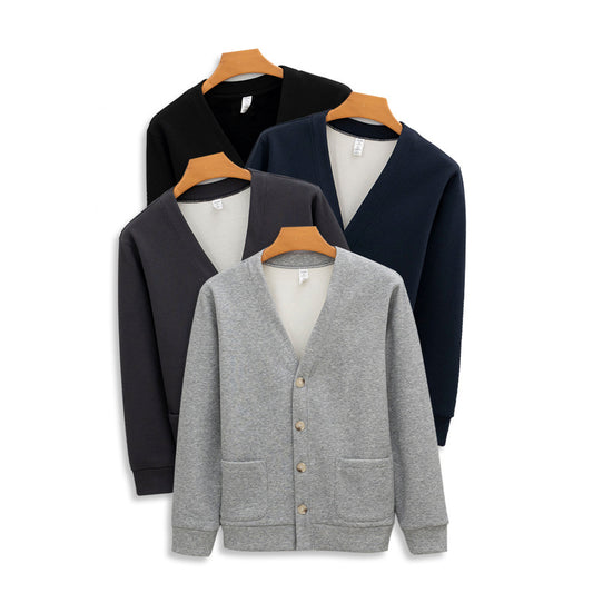 Men's Brushed Fleece V-Neck Cardigan Sweater
