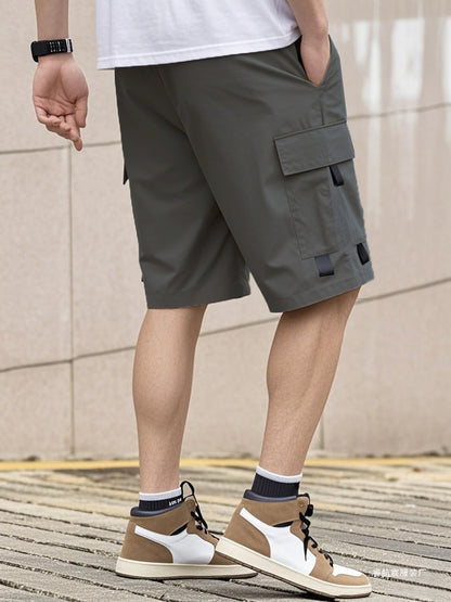 Men's Casual Cargo Shorts, Elastic Waist Drawstring Multi-Pocket Summer Shorts