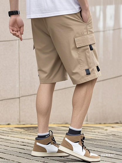 Men's Casual Cargo Shorts, Elastic Waist Drawstring Multi-Pocket Summer Shorts