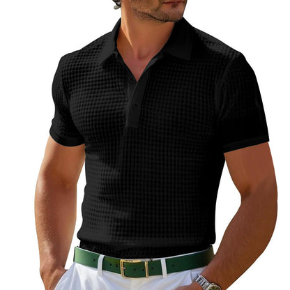 Men's Waffle-Knit Polo Shirt - Summer Short Sleeve Breathable Casual Golf T-Shirt