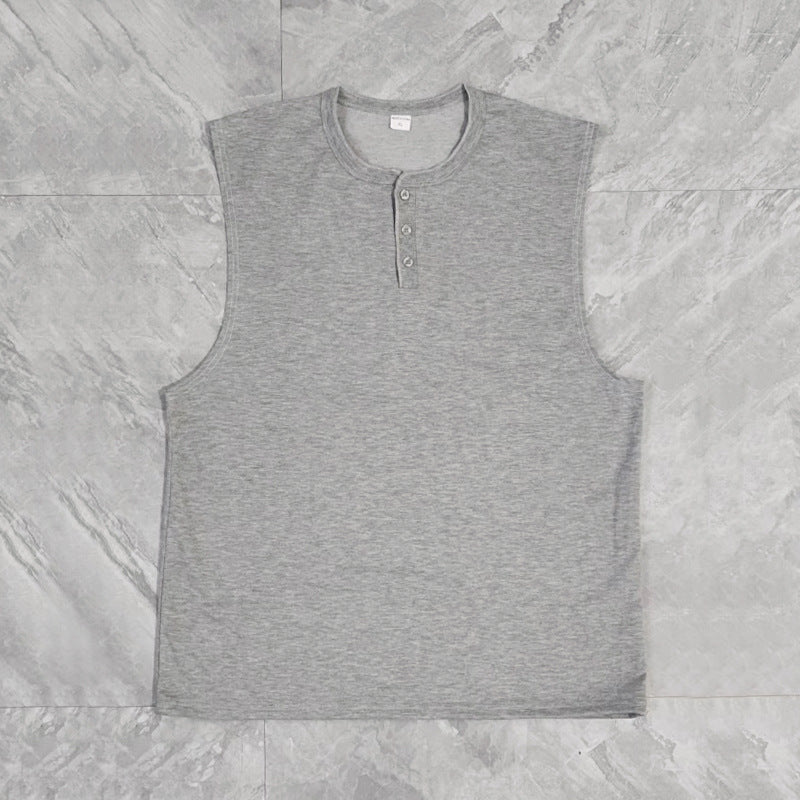 Men Henley Sleeveless Tank Top Quick Dry Gym Workout Shirt