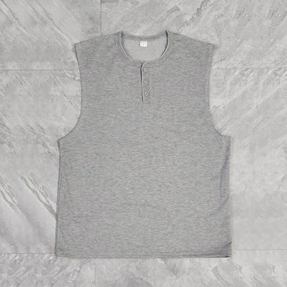 Men Henley Sleeveless Tank Top Quick Dry Gym Workout Shirt