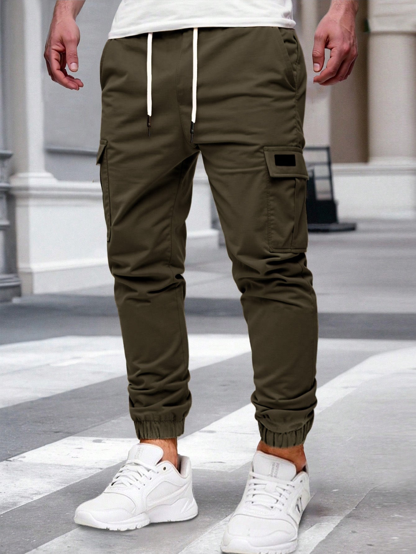 Men's Slim Fit Cargo Jogger Pants - Multi-Pocket Casual Trousers with Elastic Drawstring Waist