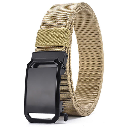 Men's Nylon Tactical Belt with Automatic Ratchet Buckle - 120cm(47.2") Length, Heavy-Duty Canvas Belt for Work & Outdoor Hiking