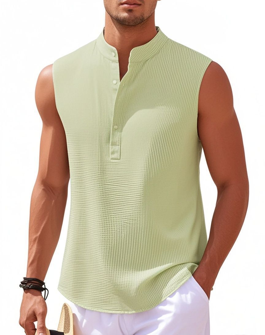 Men's Sleeveless Stand Collar Henley Shirt, Casual Tank Top