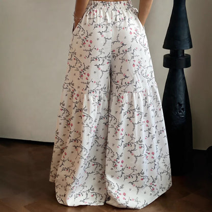 Women's 2026 New Floral High Waist Wide Leg Pants - Lightweight Flowy Boho Palazzo Trousers with Pockets for Casual Summer Wear