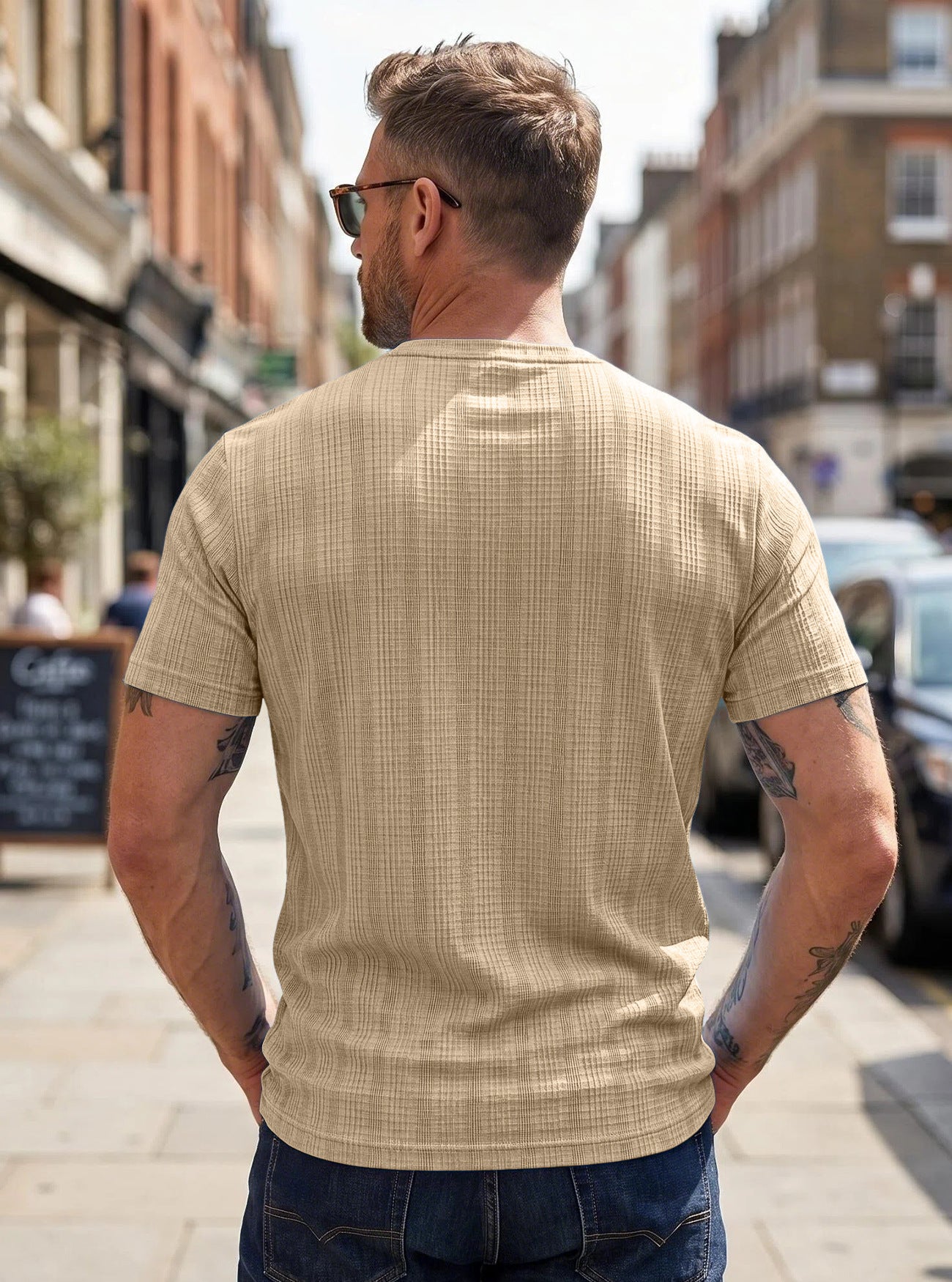 Men's Summer Henley T-Shirt - Slim Fit Linen-Like Breathable Casual Tee