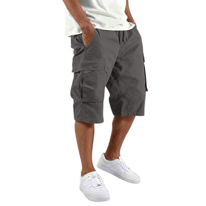 Men's Cotton Casual Cargo Shorts with Drawstring and Pockets