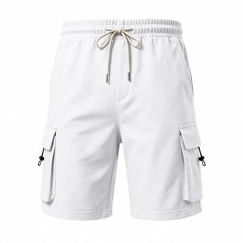 Men's Heavyweight French Terry Cargo Shorts - Knit Drawstring Casual Sweat Shorts with Pockets