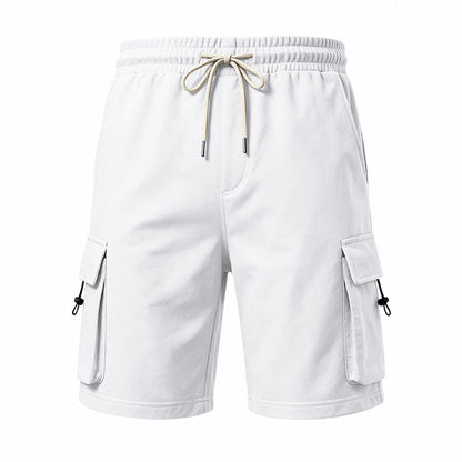 Men's Heavyweight French Terry Cargo Shorts - Knit Drawstring Casual Sweat Shorts with Pockets