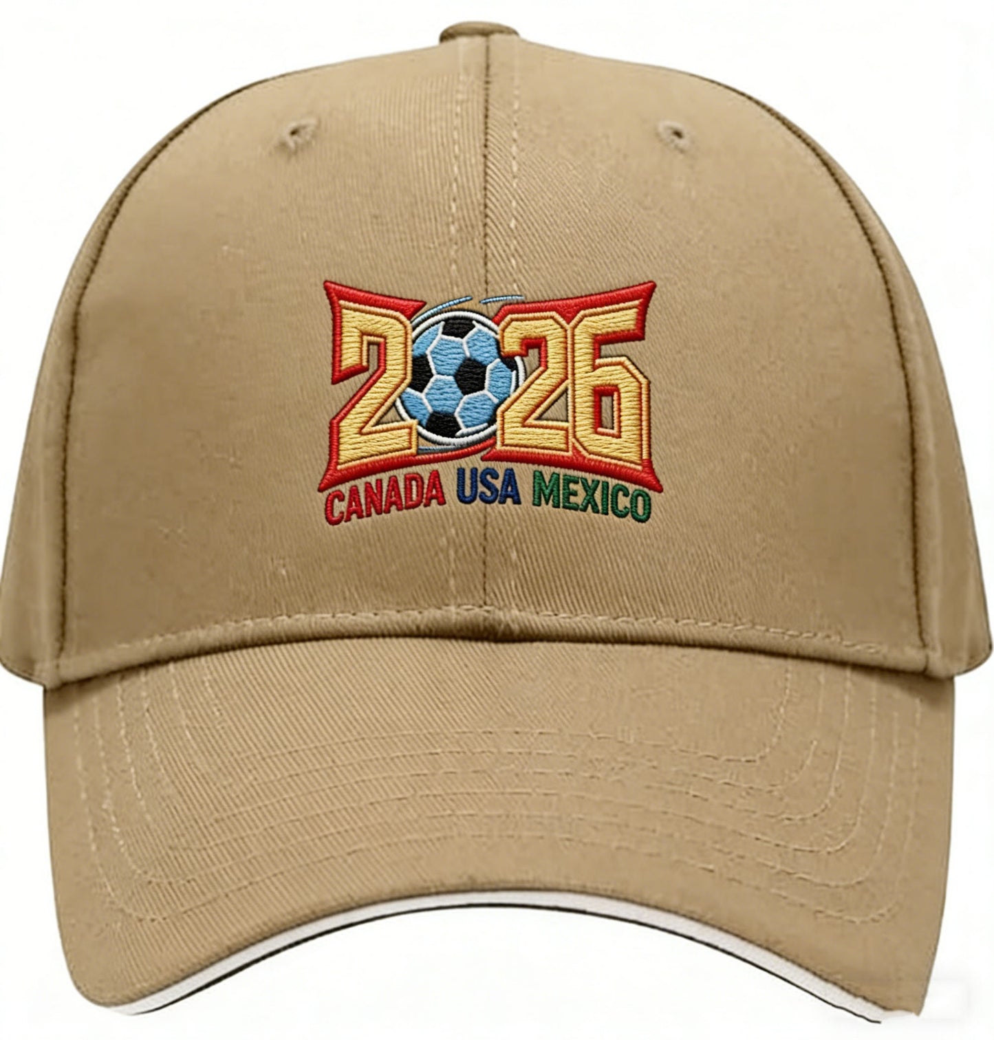 2026 World Cup Embroidered Baseball Cap, Canada USA Mexico Soccer Dad Hat