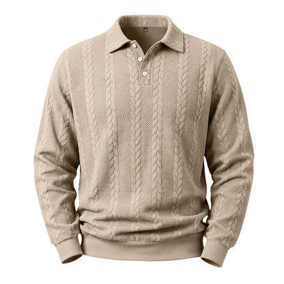 Men's Textured Knit Polo Sweater