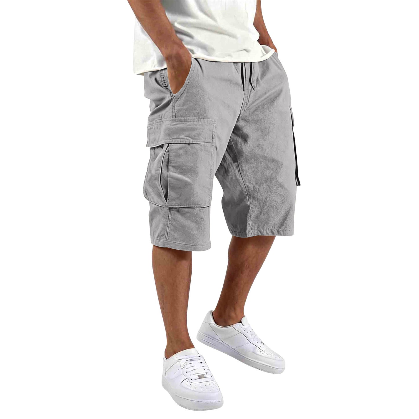 Men's Cotton Casual Cargo Shorts with Drawstring and Pockets