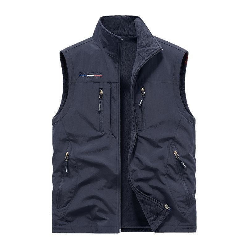 Men’s Reversible Fleece-Lined Utility Vest with 8 Pockets