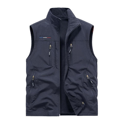 Men’s Reversible Fleece-Lined Utility Vest with 8 Pockets