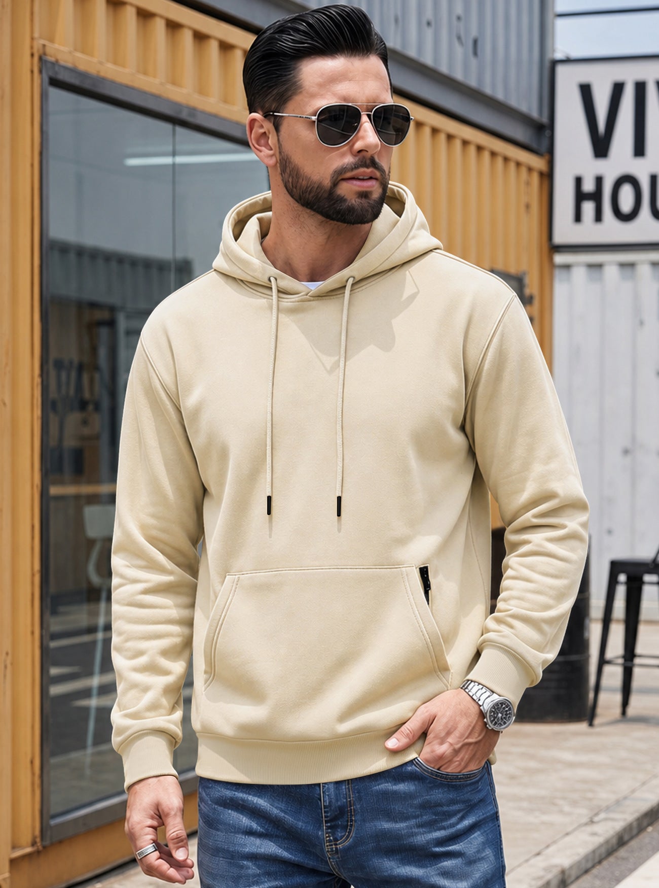 Men's Standard Weight Comfort Fit Hoodie - Solid Color with Kangaroo & Hidden Zipper Pockets