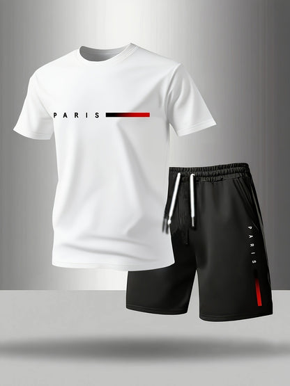 Men's Paris Print Short Sleeve & Shorts Set