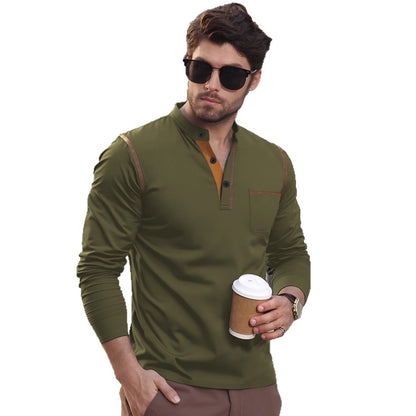 Men's Long Sleeve Henley with Contrast Trim