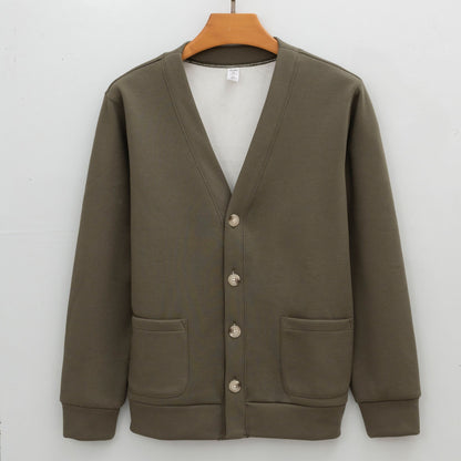 Men's Brushed Fleece V-Neck Cardigan Sweater