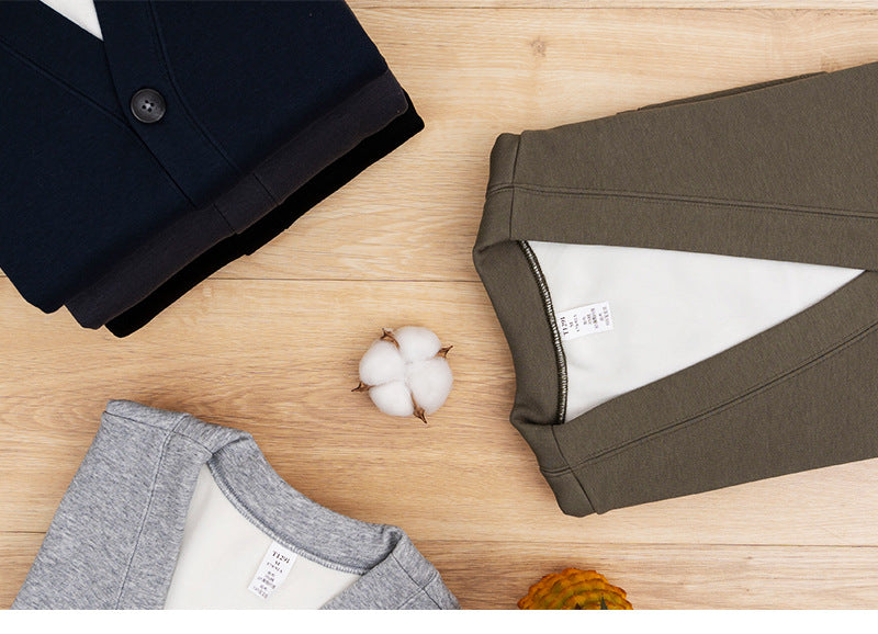 Men's Brushed Fleece V-Neck Cardigan Sweater