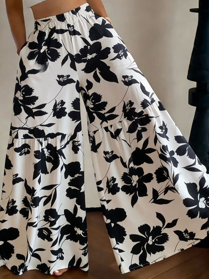 Women's 2026 New Floral High Waist Wide Leg Pants - Lightweight Flowy Boho Palazzo Trousers with Pockets for Casual Summer Wear
