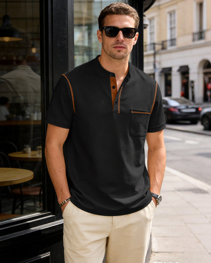Men's Short Sleeve Henley Shirt, Quick Dry Casual Slim Fit Tee with Contrast Trim