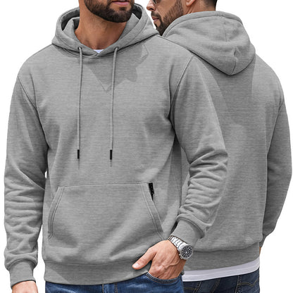 Men's Standard Weight Comfort Fit Hoodie - Solid Color with Kangaroo & Hidden Zipper Pockets